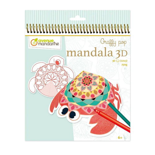 Libro De Colorear Avenue Mandarine Mandala 3D Animales Marinos 160G 36H