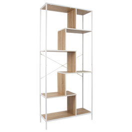 Edison Estantería Natural 80x30x180 cm con Estructura Hierro y Baldas de Madera, Acabado Blanco