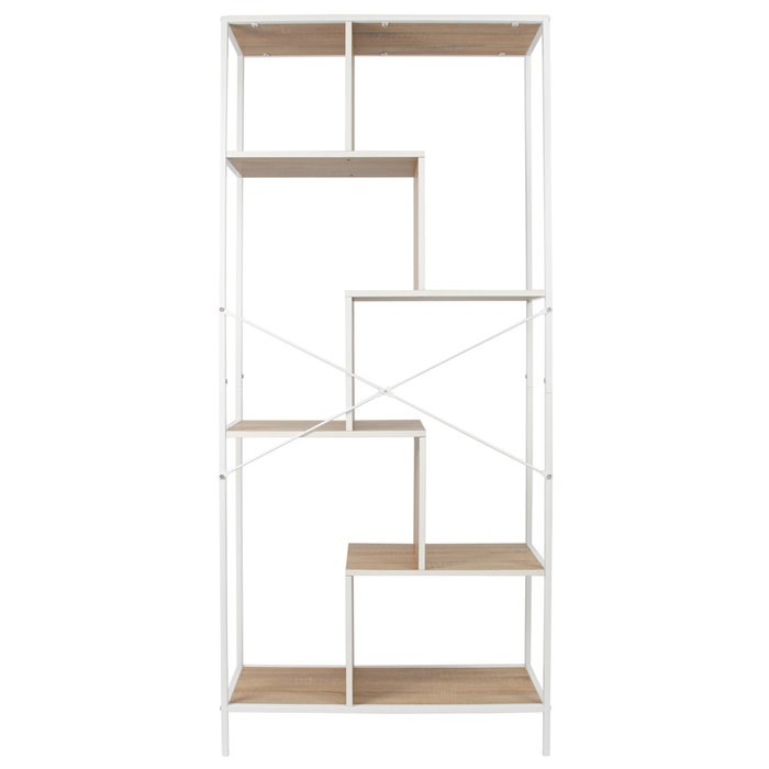 Edison Estantería Natural 80x30x180 cm con Estructura Hierro y Baldas de Madera, Acabado Blanco