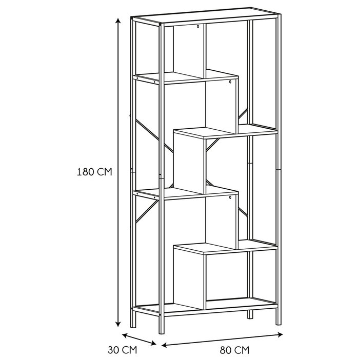 Edison Estantería Natural 80x30x180 cm con Estructura Hierro y Baldas de Madera, Acabado Blanco