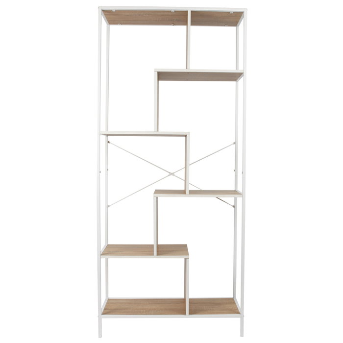 Edison Estantería Natural 80x30x180 cm con Estructura Hierro y Baldas de Madera, Acabado Blanco