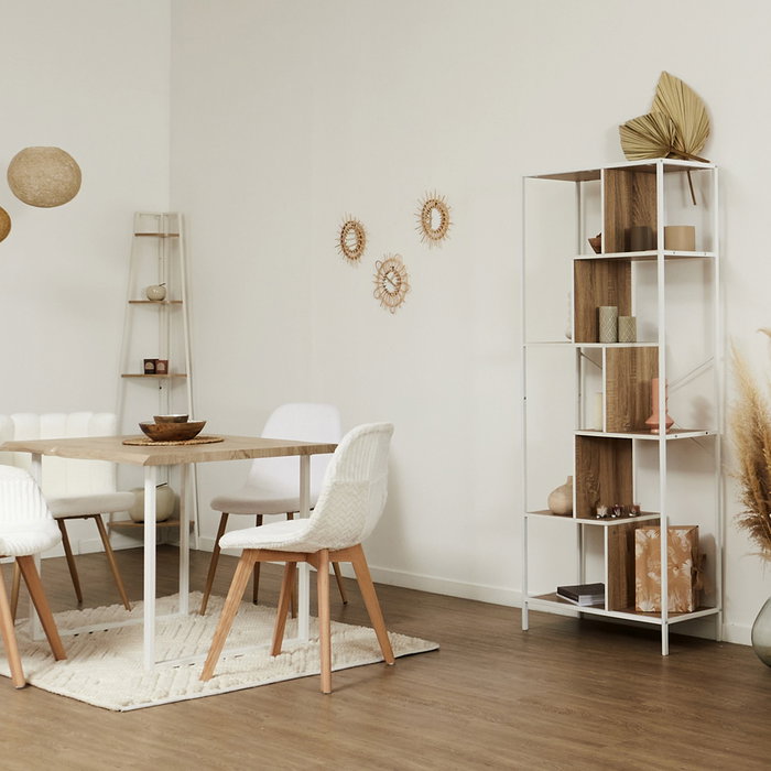 Edison Estantería Natural 80x30x180 cm con Estructura Hierro y Baldas de Madera, Acabado Blanco