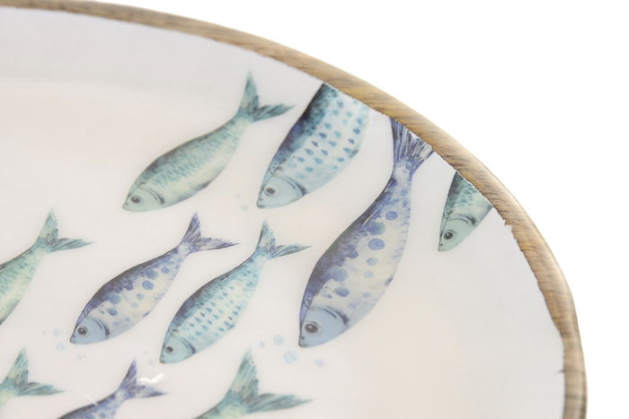 DKD Home Decor Centro de Mesa de Mango Lacado Azul PECES 25x25x2,5 cm (2 Piezas)