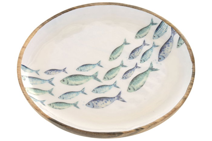 DKD Home Decor Centro de Mesa de Mango Lacado Azul PECES 25x25x2,5 cm (2 Piezas)