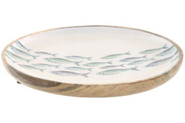 DKD Home Decor Centro de Mesa de Mango Lacado Azul PECES 25x25x2,5 cm (2 Piezas)