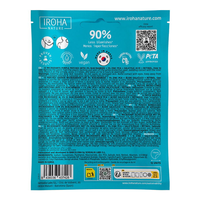 Iroha Parches para Granos con Ácido Salicílico, Niacinamida, Retinol y Ácido Hialurónico - 12 u - Para Piel Propensa al Acné Iroha Parches para Granos con Ácido Salicílico, Niacinamida, Retinol y Ácido Hialurónico - 12 u - Para Piel Propensa al Acné