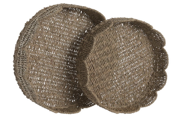 DKD Home Decor Bandeja Balines Natural 45 x 45 x 13 cm, Seagrass y Metal, Set de 2 Piezas