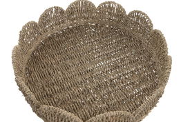 DKD Home Decor Bandeja Balines Natural 45 x 45 x 13 cm, Seagrass y Metal, Set de 2 Piezas