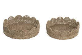 DKD Home Decor Set de 2 Bandejas de Seagrass y Metal Natural