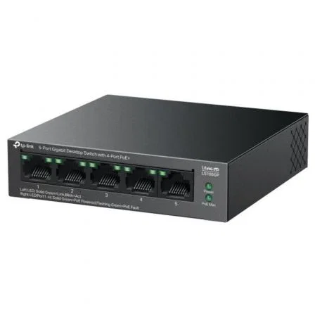 TP-Link LS105GP Switch de Sobremesa/Gigabit 5 Puertos con 4 Puertos PoE+ 802.3af/at, 65W Total, Hasta 250m Extensión, Plug and Play, Sin Ventilador, Para Cámaras IP, AP