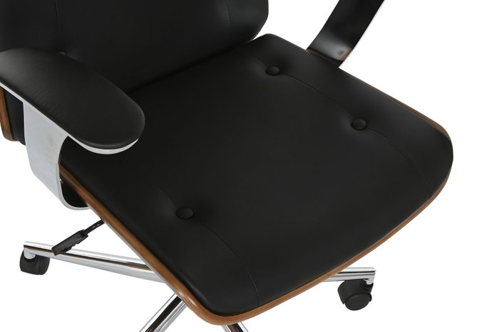 DKD Home Decor Silla de Madera y PU con Ruedas Negro DKD Home Decor Silla de Madera y PU con Ruedas Negro