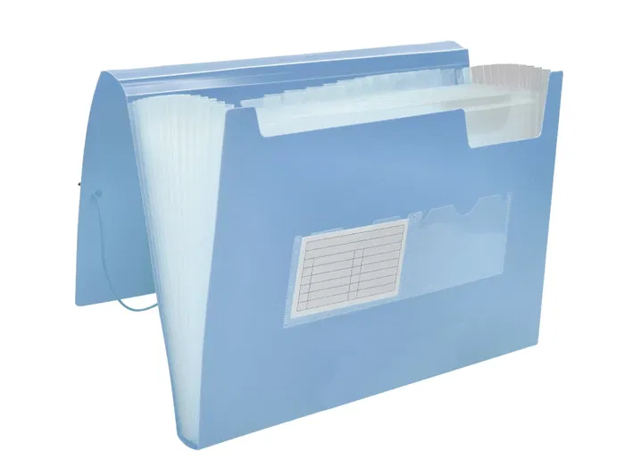 Liderpapel Carpeta Clasificador Fuelle Polipropileno DIN A4 Celeste Opaco 13 Departamentos con Cierre de Gomas