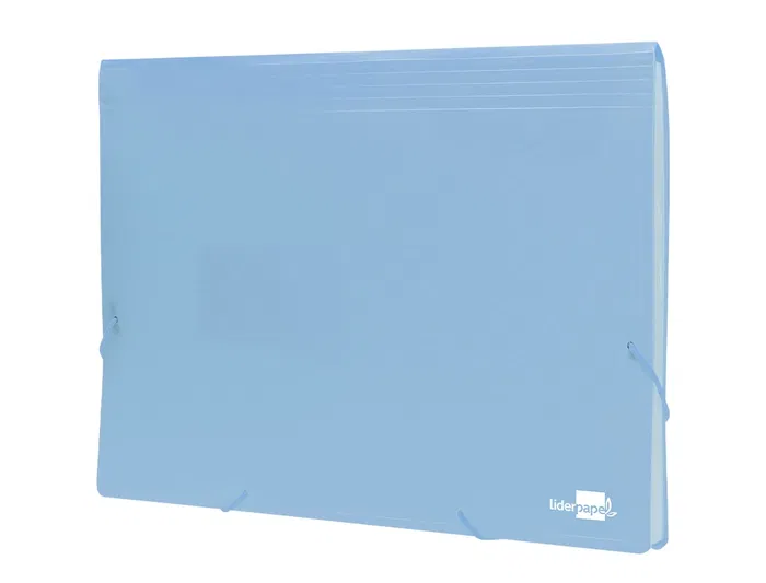 Liderpapel Carpeta Clasificador Fuelle Polipropileno DIN A4 Celeste Opaco 13 Departamentos con Cierre de Gomas