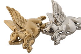 DKD Home Decor Decoracion Pared Moderno Dorado Plateado Porcelana Cerdito Volador 7 x 13 x 15 cm (6 Unidades)