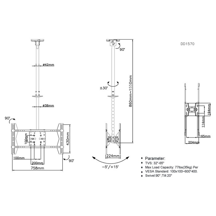 EQUIP Soporte de techo doble para dos pantallas de 32-65 pulgadas EQUIP Soporte de techo doble para dos pantallas de 32-65 pulgadas