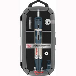 Maped 421 - Bigotera Compás Técnico de Apertura Rápida, Micrométrico en Metal, 34 cm de Diámetro Máximo - Precisión y Robustez para Dibujo Técnico