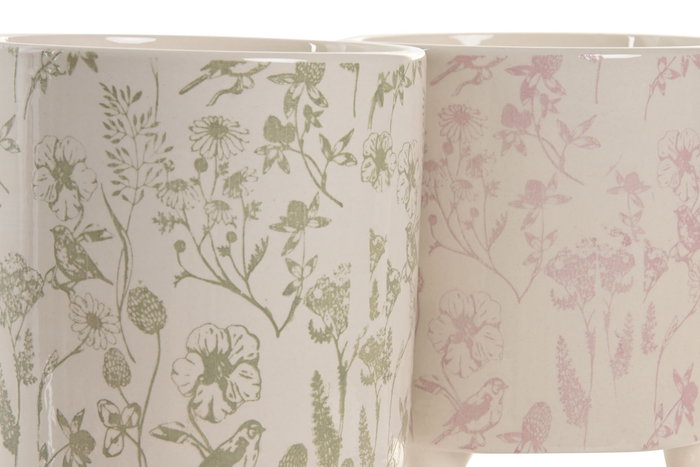 DKD Home Decor Macetero Shabby Blanco Verde Set de 3 (2 Unidades) 13.7 x 14.7 x 13.7 cm