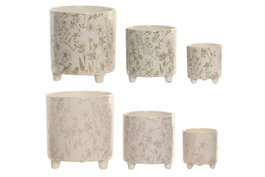 DKD Home Decor Macetero Shabby Blanco Verde Set de 3 (2 Unidades) 13.7 x 14.7 x 13.7 cm
