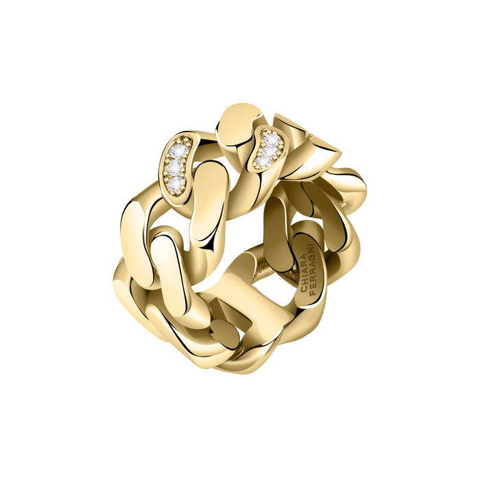 Chiara Ferragni Anillo Bossy Chain YG Pave White PP Dorado Tamaño 14 Chiara Ferragni Anillo Bossy Chain YG Pave White PP Dorado Tamaño 14