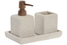 DKD Home Decor Set de Baño de 3 Piezas en Resina y ABS, Crema