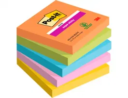 Post-it Bloc de Notas Adhesivas Super Sticky 76x76 mm con 90 Hojas Pack de 5 Bloc Colores Surtidos