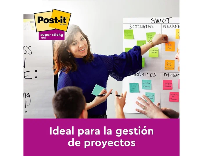 Post-it Bloc de notas adhesivas Super Sticky 76x76 mm, 90 hojas, pack de 5 colores surtidos