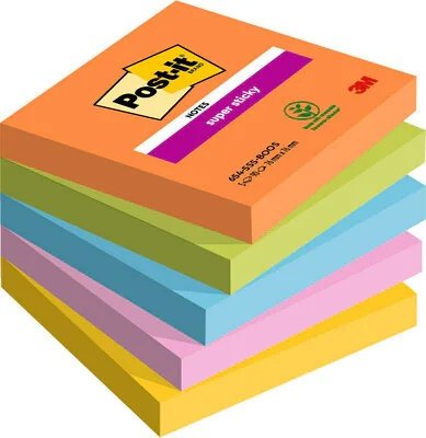 Post-it Bloc de notas adhesivas Super Sticky 76x76 mm, 90 hojas, pack de 5 colores surtidos Post-it Bloc de notas adhesivas Super Sticky 76x76 mm, 90 hojas, pack de 5 colores surtidos