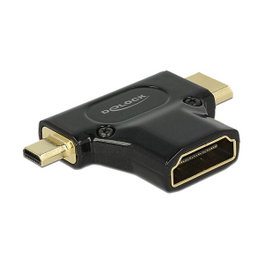 DeLOCK Adaptador HDMI-A hembra a Mini-HDMI y Micro-HDMI macho, Negro