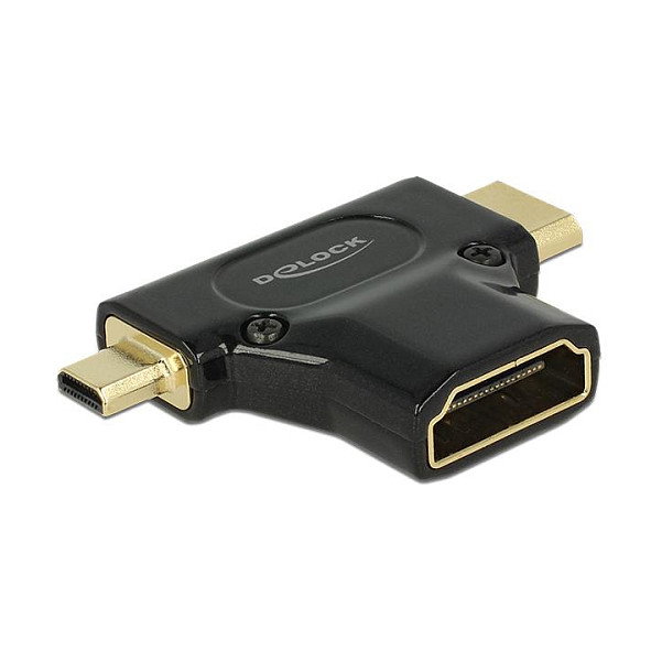 DeLOCK Adaptador HDMI-A hembra a Mini-HDMI y Micro-HDMI macho, Negro DeLOCK Adaptador HDMI-A hembra a Mini-HDMI y Micro-HDMI macho, Negro
