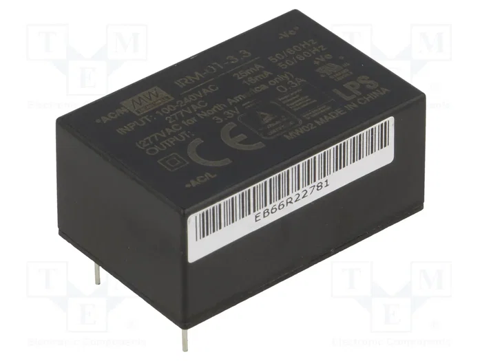 MEAN WELL IRM-01-3.3 Convertidor AC/DC 3,3V 1W MEAN WELL IRM-01-3.3 Convertidor AC/DC 3,3V 1W