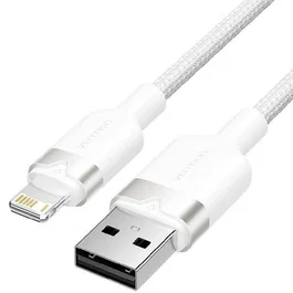 Vention Cable USB a Lightning 2m, 480 Mbps, Algodón Trenzado, Aluminio, Blanco, Conector USB Macho a Lightning Macho