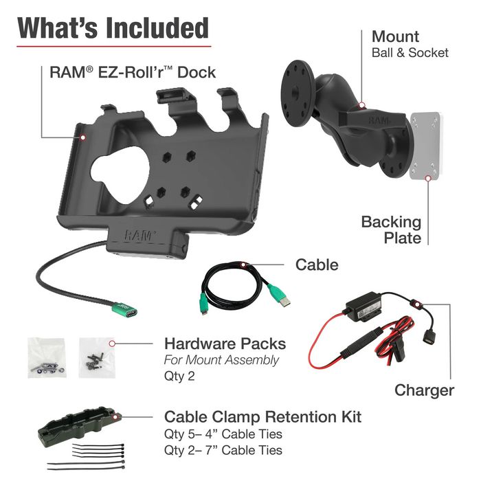 RAM Mounts RAM EZ-Roll'r USB-C Powered Mount para Samsung Galaxy Tab Active5, Tab Active3 y Tab Active2 con Carga