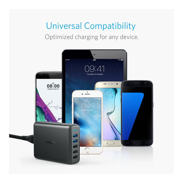 Anker PowerPort Speed 5 Cargador 5 Puertos USB-A 63W Negro