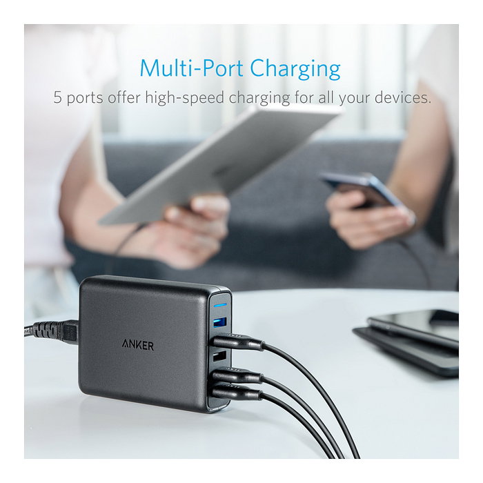 Anker PowerPort Speed 5 Cargador 5 Puertos USB-A 63W Negro