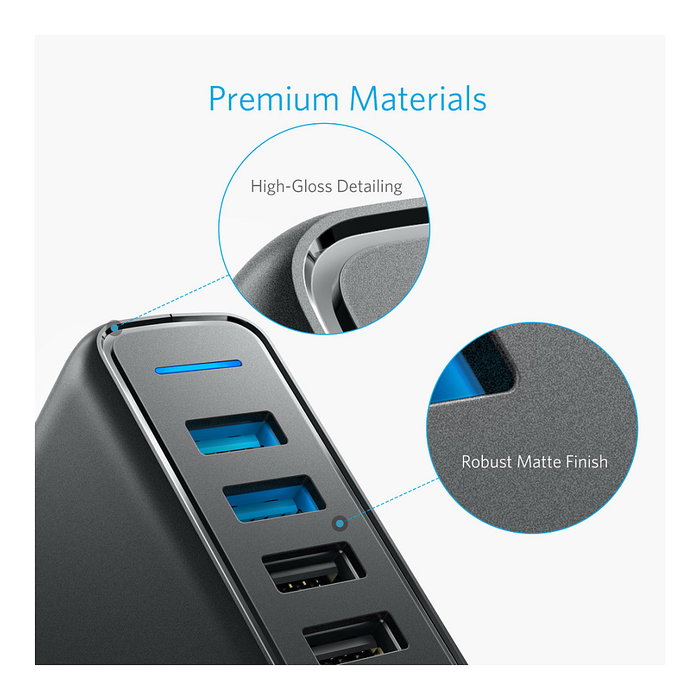 Anker PowerPort Speed 5 Cargador 5 Puertos USB-A 63W Negro