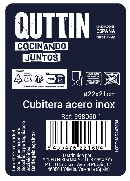 Inde Cubitera de Acero Inoxidable Ø22 cm 5 Litros - Quttin (8 Unidades)