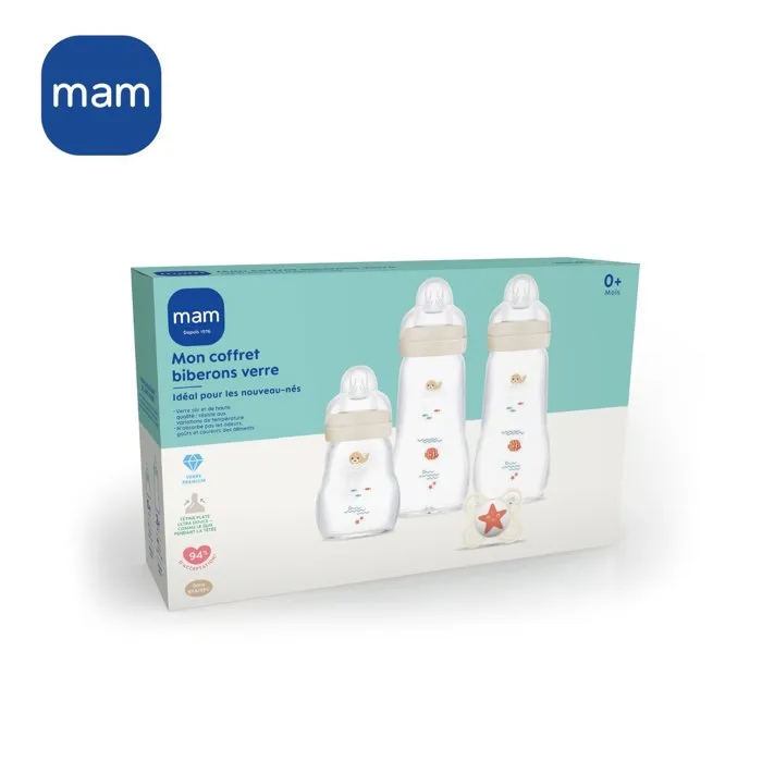 Mam Biberones de Vidrio Juego Completo 170ml 260ml con Chupete