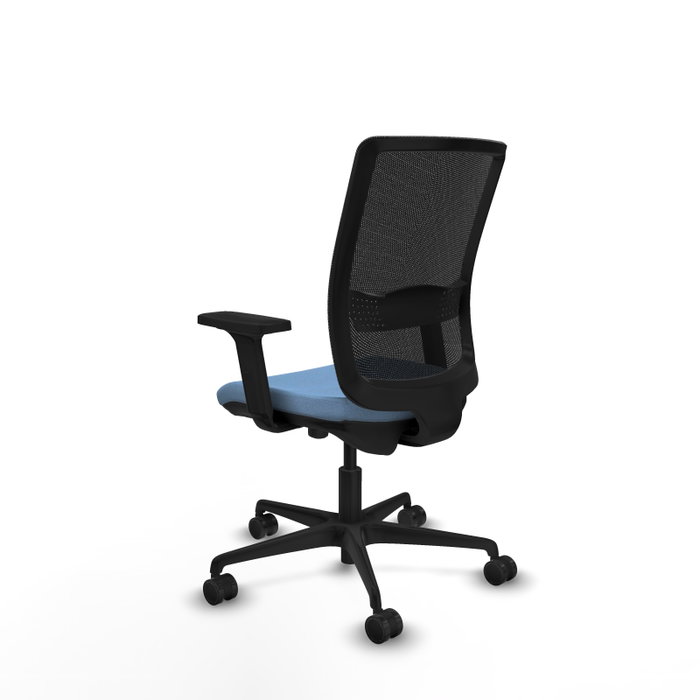 Silla de oficina Haches con mecanismo Sincro/Traslack tapizada con Tela color Azul cielo y malla color Negro. Equipada con lumbar 1D, Brazos 2D y Ruedas 65mm nailon Silla de oficina Haches con mecanismo Sincro/Traslack tapizada con Tela color Azul cielo y malla color Negro. Equipada con lumbar 1D, Brazos 2D y Ruedas 65mm nailon