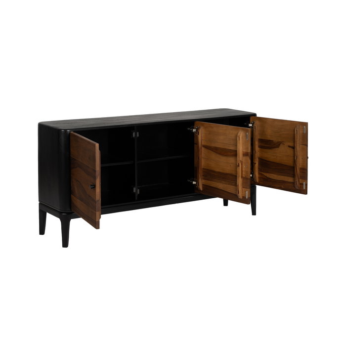 Aparador Marrón-Negro Madera Salón 160 X 40 X 75 cm