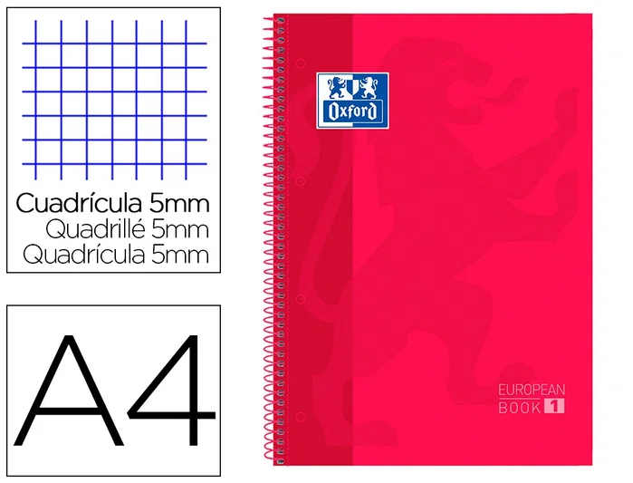 Oxford Classic Europeanbook 1 Cuaderno de Anillas A4+ Rojo (Set de 5)