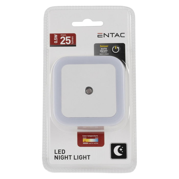 ENTAC Luz de noche LED Blanco Cálido 3000K con Sensor de Luz