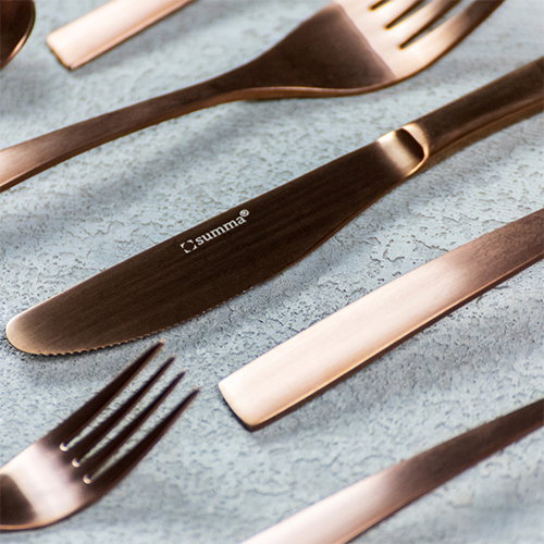 Summa Cuchillo Mesa Cuchillo Satin Cobre 220 mm - Cubertería de acero inoxidable con acabado PVD (Set de 12)