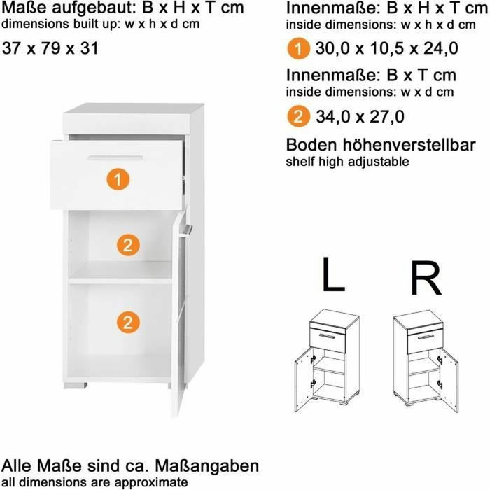 Trendteam Mueble bajo de baño AMANDA - 1 puerta + 1 cajón - Blanco