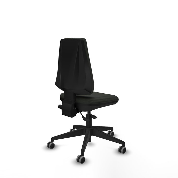 Silla de oficina Elche con mecanismo Asincro tapizada con Tela color Negro. Equipada con Base piramidal negra, Sin brazos y Ruedas 65 mm parqué Silla de oficina Elche con mecanismo Asincro tapizada con Tela color Negro. Equipada con Base piramidal negra, Sin brazos y Ruedas 65 mm parqué