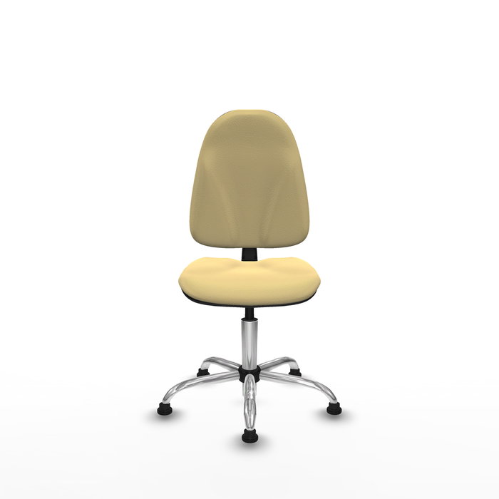 Silla de oficina Algarra con mecanismo Contacto permanente básico tapizada con Similpiel color Crema. Equipada con Base cromada, Sin brazosy Topes