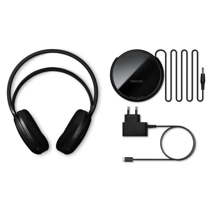 Philips SHC5200M2/12 Auriculares Inalámbricos para TV con Alcance de 30m, 30h Autonomía, Negro