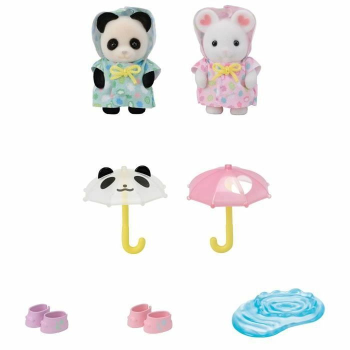 Sylvanian Families 1710444957409 Dúo de bebés con trajes de lluvia - Panda y Marshmallow Mouse