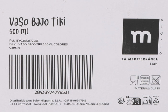 La Mediterranea Vaso Bajo Tiki 500 ml Colores (24 Unidades)
