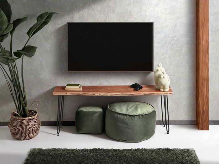 Giftdecor Mueble TV Madera Live Edge Acacia Marron Negro 140 x 37 x 52 cm