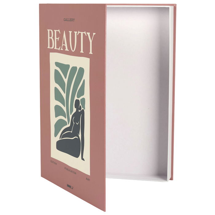 Home Deco Factory Libro-Caja Deco Beauty Flower, Caja de Almacenamiento Decorativa y Discreta, Modelos Beauty Rosa/Beige, Flowers Crema/Verde, 25x4.5x33 cm